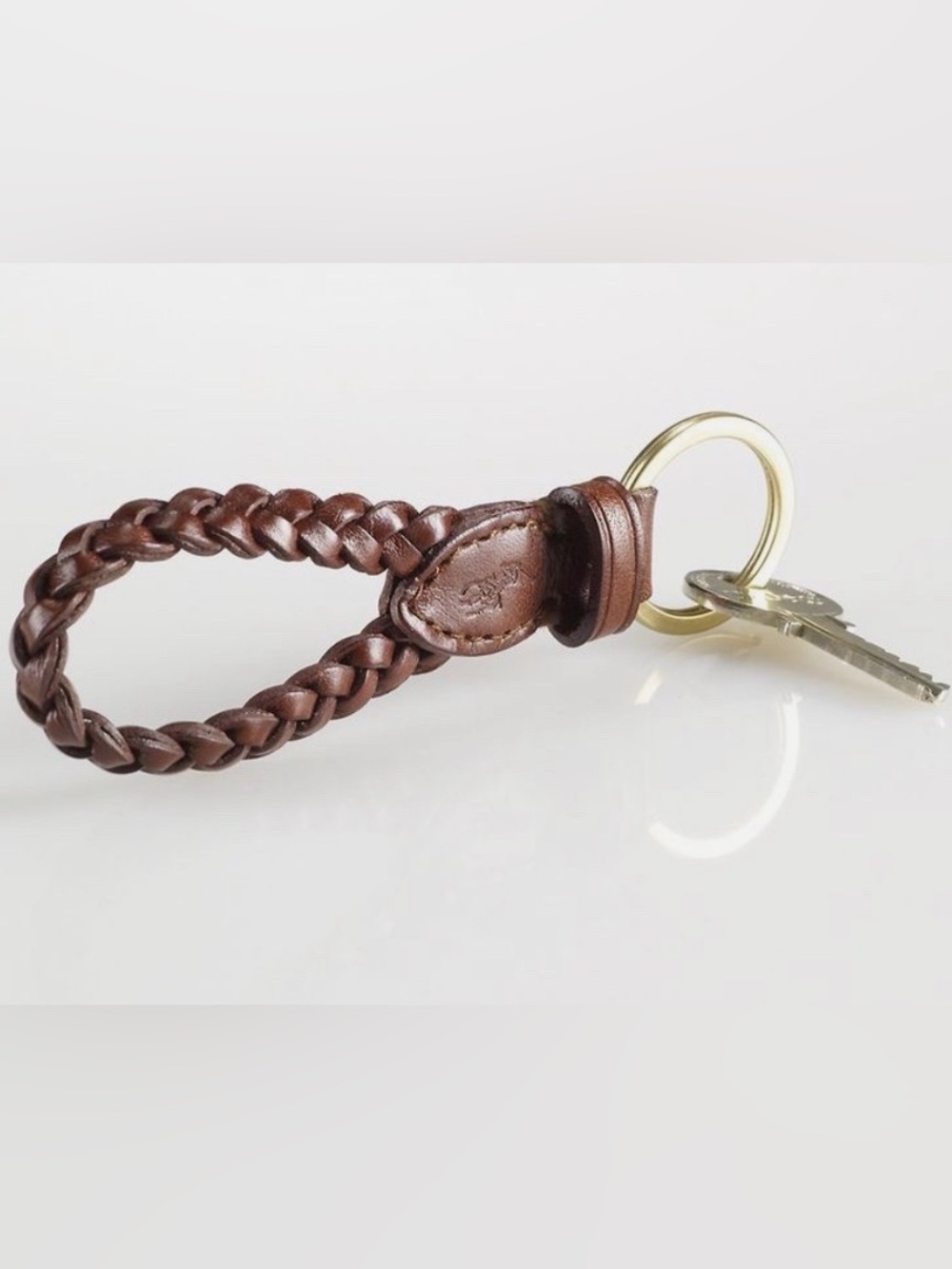 NEW Polo Ralph Lauren BRAIDED LEATHER Key Ring Keychain - BROWN